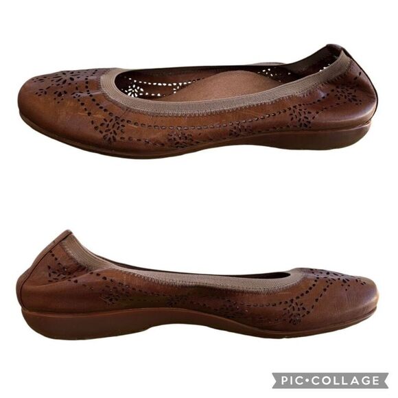 Abeo Tamra Women's Size 7N Leather Ballet Flats Tan Laser Cut Arch Support Comfy - Picture 4 of 7